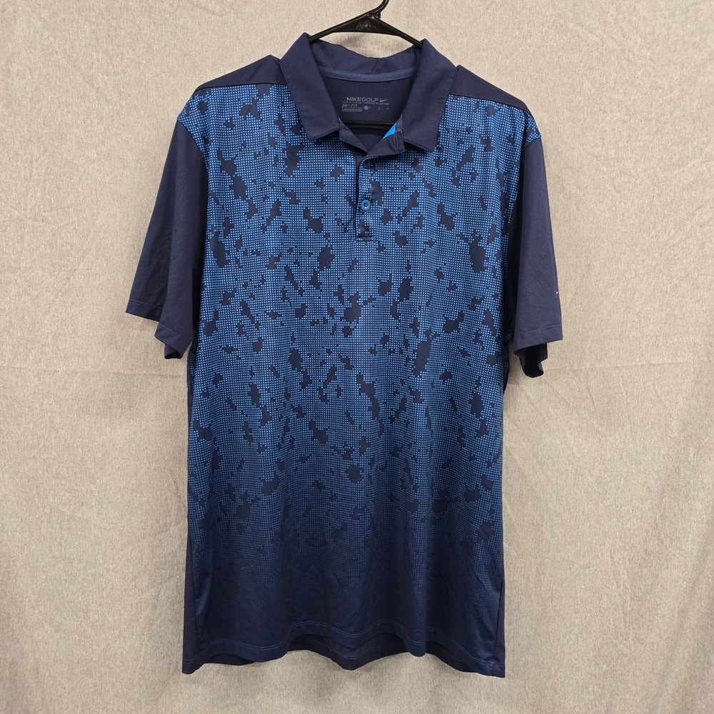 Nike Golf Mens Dri-FIT Blue Graphic Print Polo Shirt Large Navy Short Sleeve